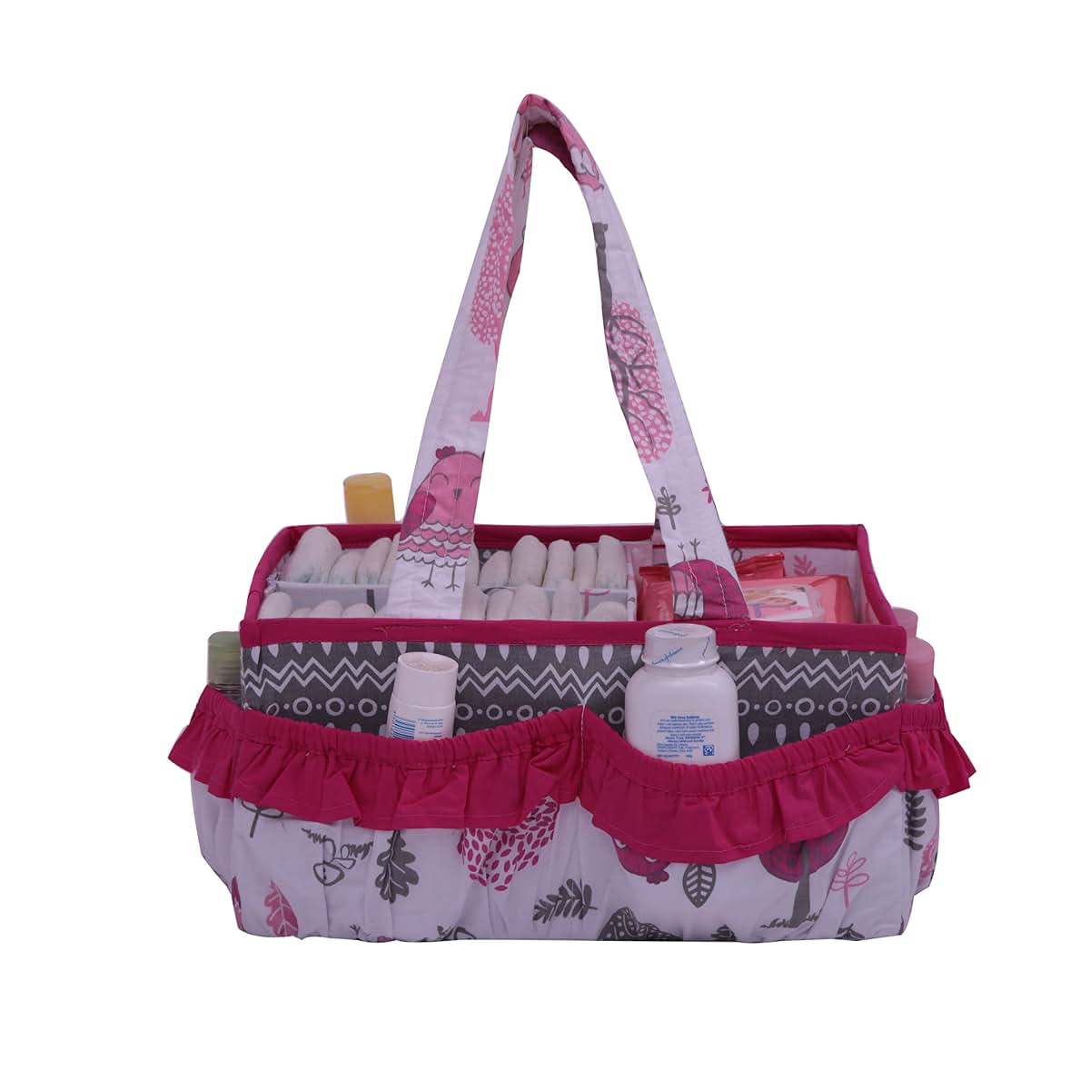 Bacati Owls Girls Cotton Nursery Storage Caddy, Pink/Grey (photo 4)