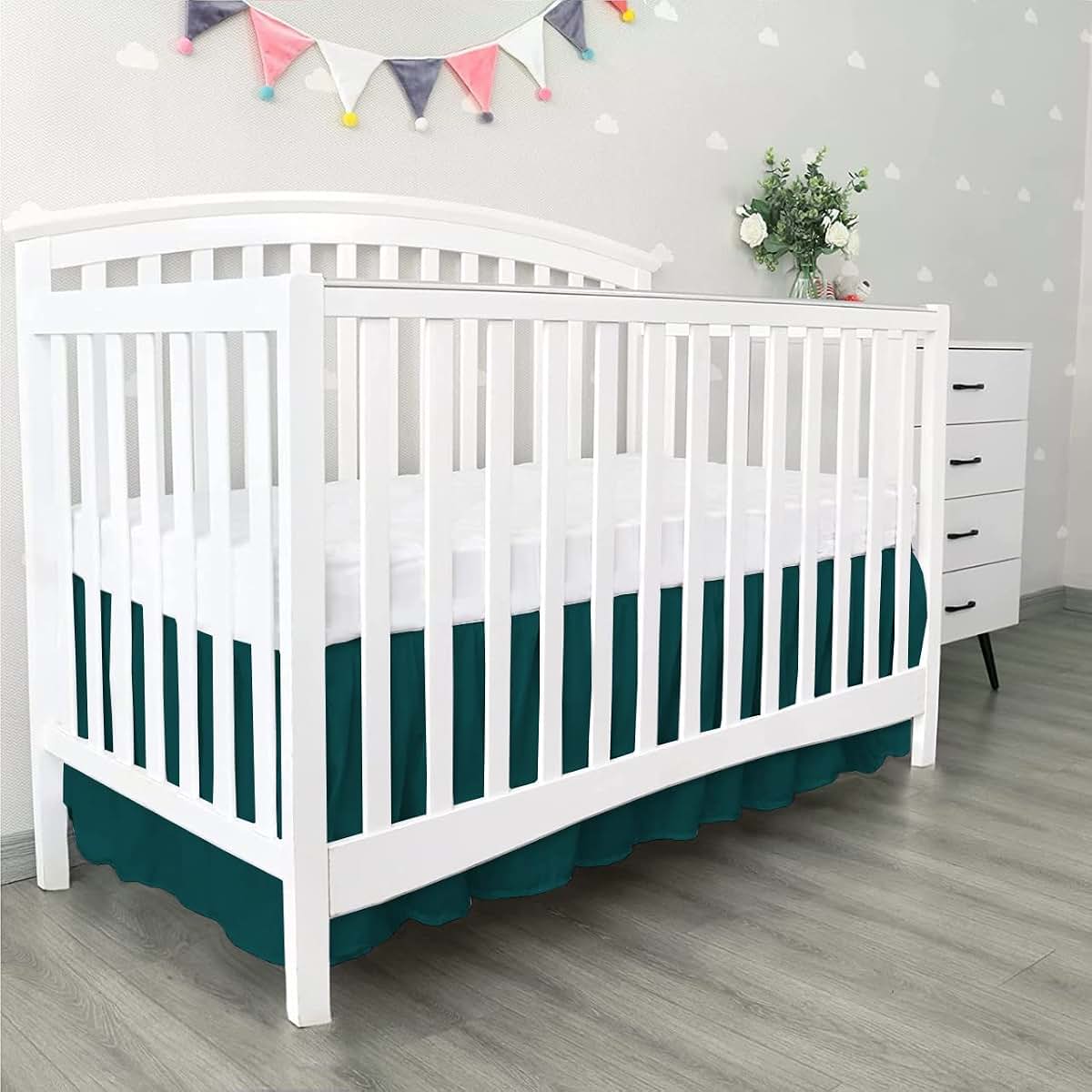 Balsara's Pleated Crib Bed Skirt, 800TC 100% Egyptian Cotton Teal Bedding Skirt (photo 4)