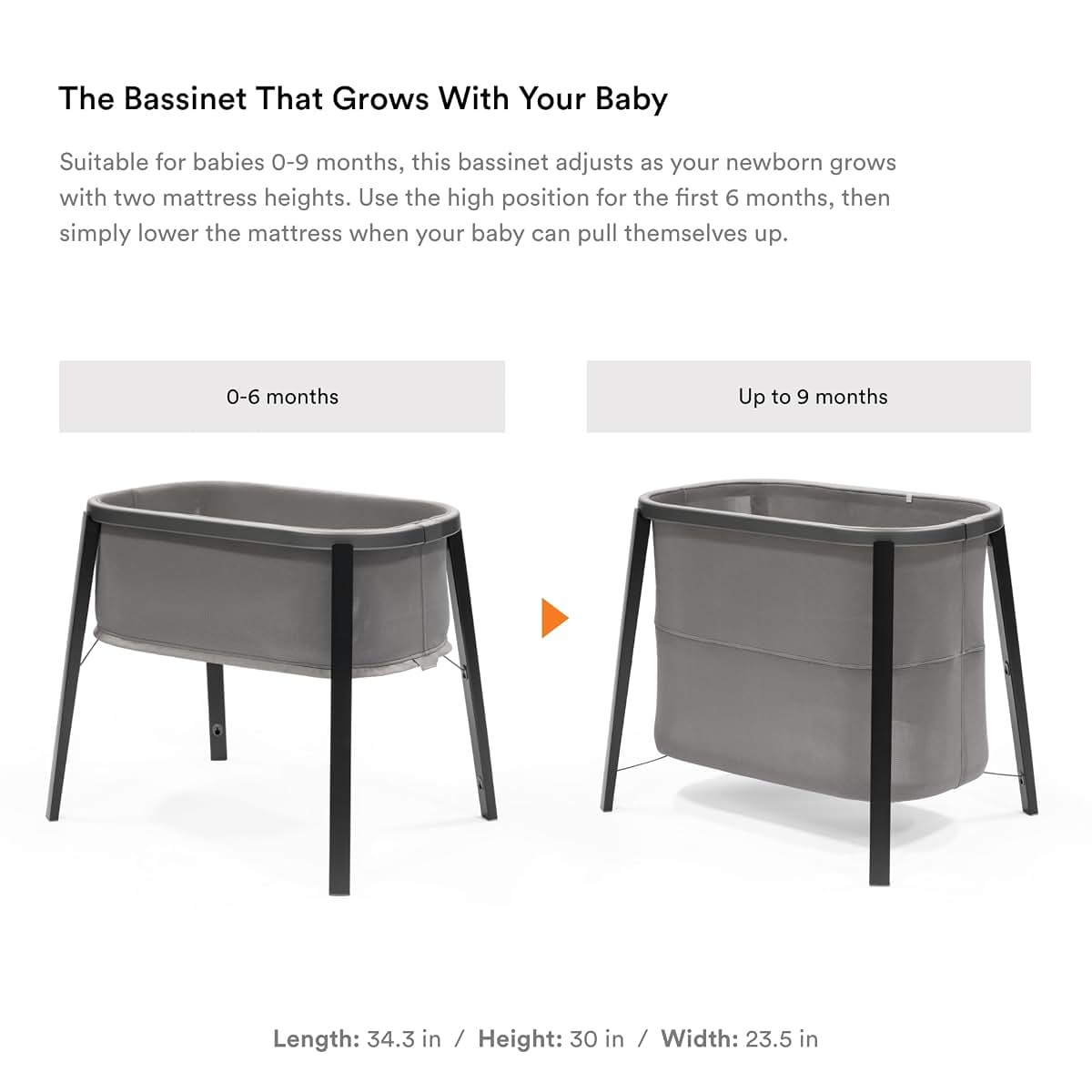 Stokke Snoozi Bassinet for Baby | Graphite Grey, Grows from Birth to 9 Months