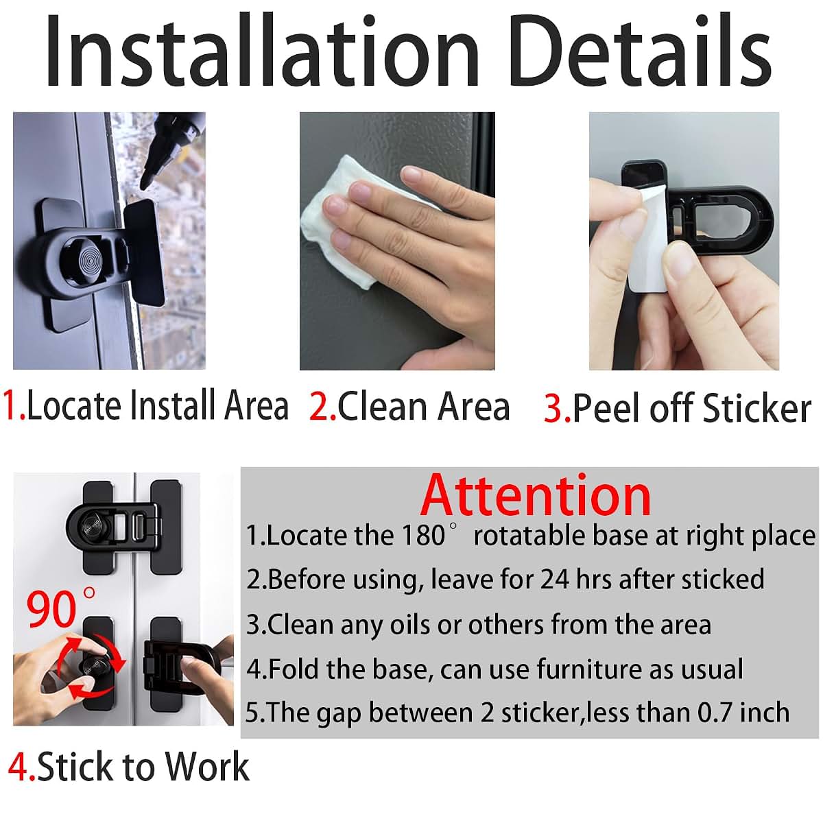 Bstsilver Child Safety Refrigerator Lock, 180° Swivel One-hand Lock