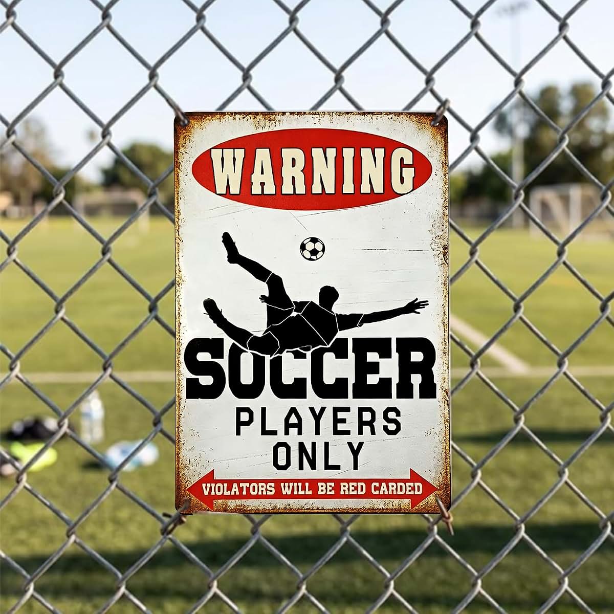 Fpyhrm Soccer Player Only Warning Sign Metal Wall Decor (photo 4)