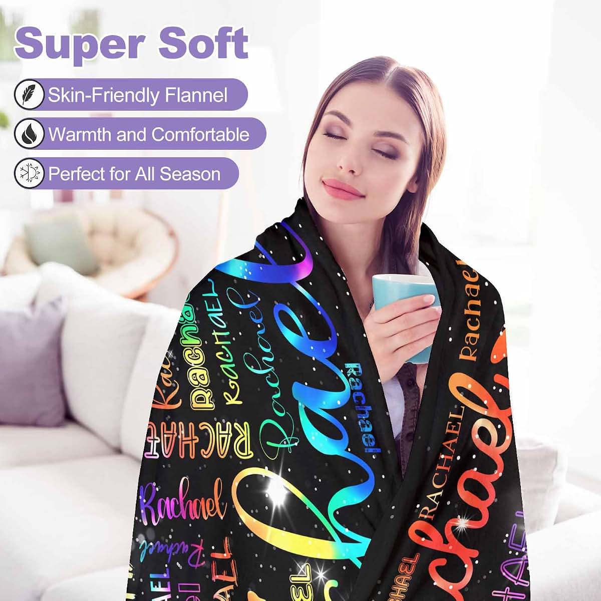 VIPOPSA Customized Baby Blanket, Personalized Gifts Rainbow Blanket with Name for Boys Girl Customized Blankets (photo 4)