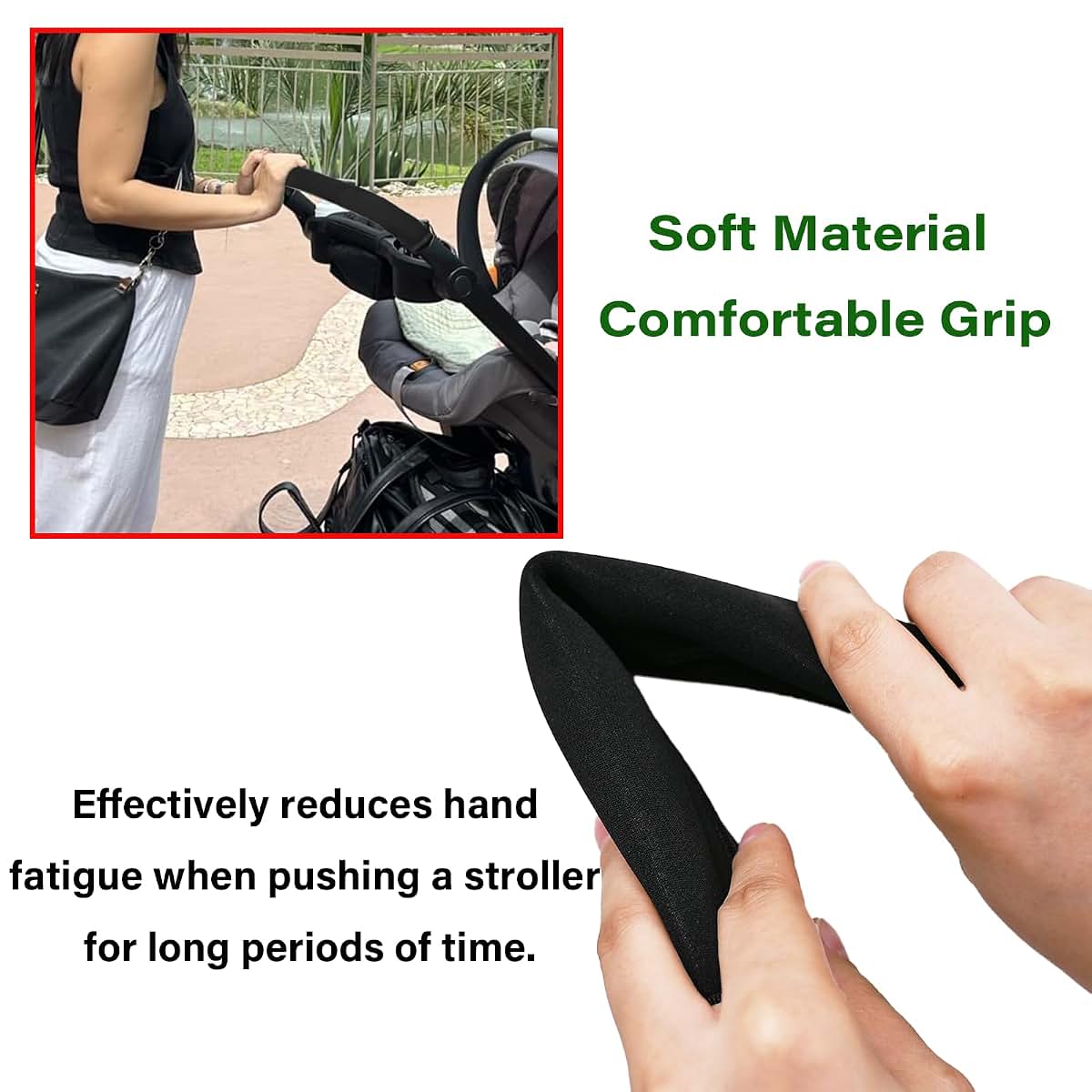 2-Pack Stroller Handlebar Cover, 18.7 Inch Black Pushchair Armrest Protector With Velcro