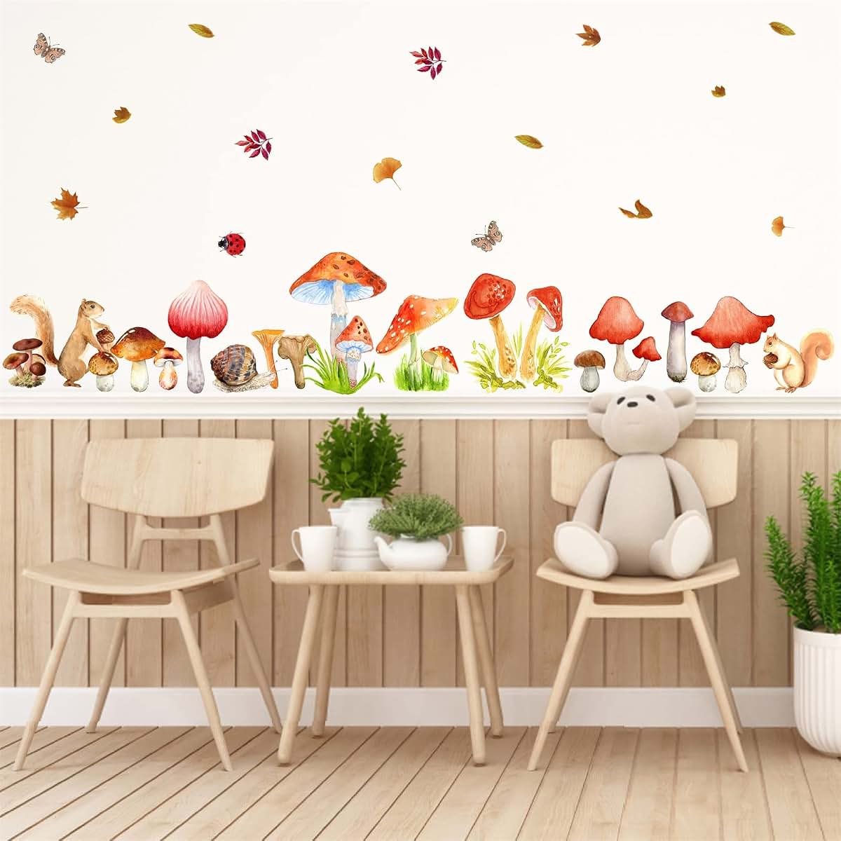 BabyOneStop Watercolor Mushroom Wall Decals Peel and Stick Kids Nursery Decor