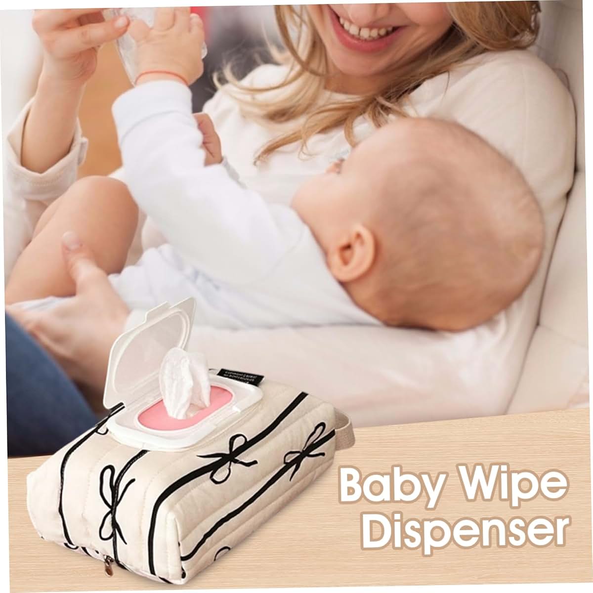 PRKHZYY Striped Bow Cotton Wipes Dispenser Refillable Wipes Bag with Handle (photo 4)