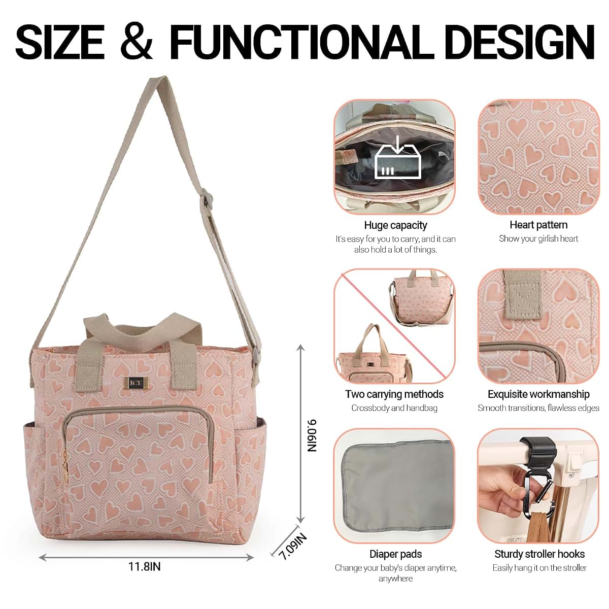 arts fu fu Tote Diaper Bag with Insulated Pocket and Stroller Hooks