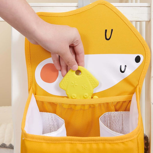 SUNVENO Hanging Diaper Caddy for Crib, Nursery Organizer, Yellow Fox
