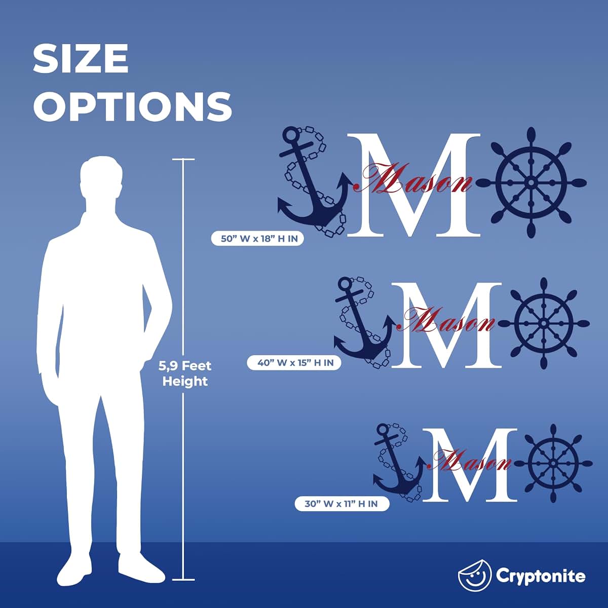 CRYPTONITE Personalized Name & Initial Rudder and Anchor Wall Decor I Nursery Wall Decal for Decoration I Nautical