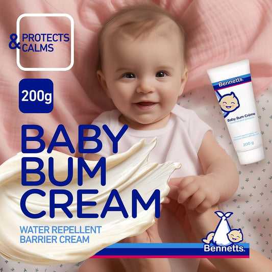 Bennetts Baby Bum Cream 200ml Water-Repellent Diaper Barrier Cream for Newborns