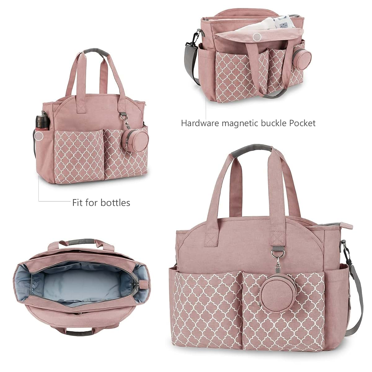 MEYTEILAY Diaper Bag Tote Large Baby Changing Bag with Changing Station(Pink) (photo 4)