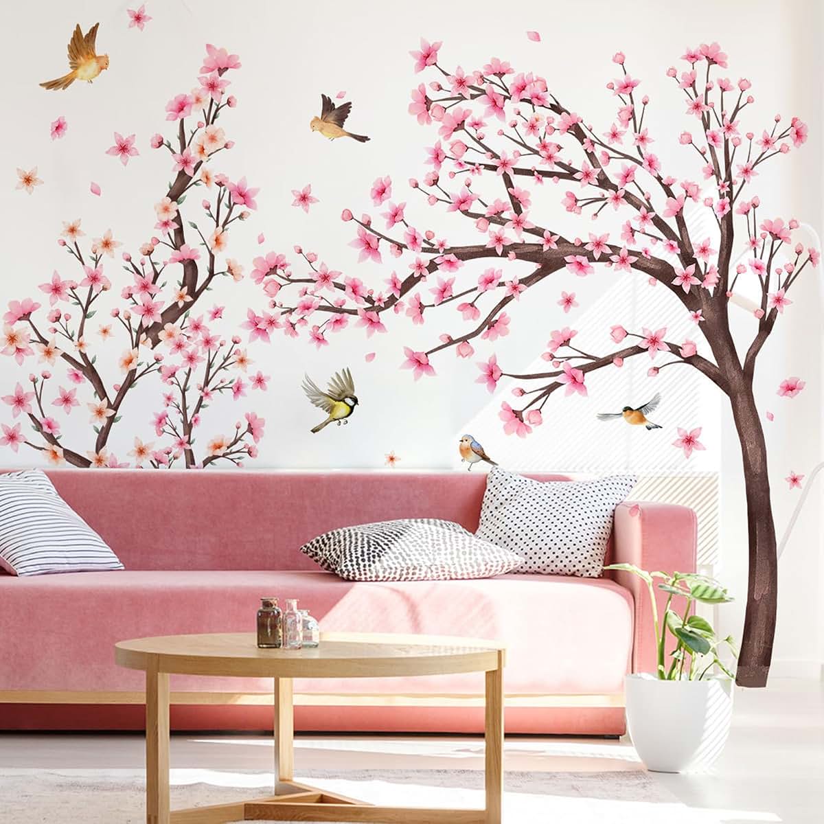 Large Cherry Blossom Tree Wall Stickers Pink Flower Decals