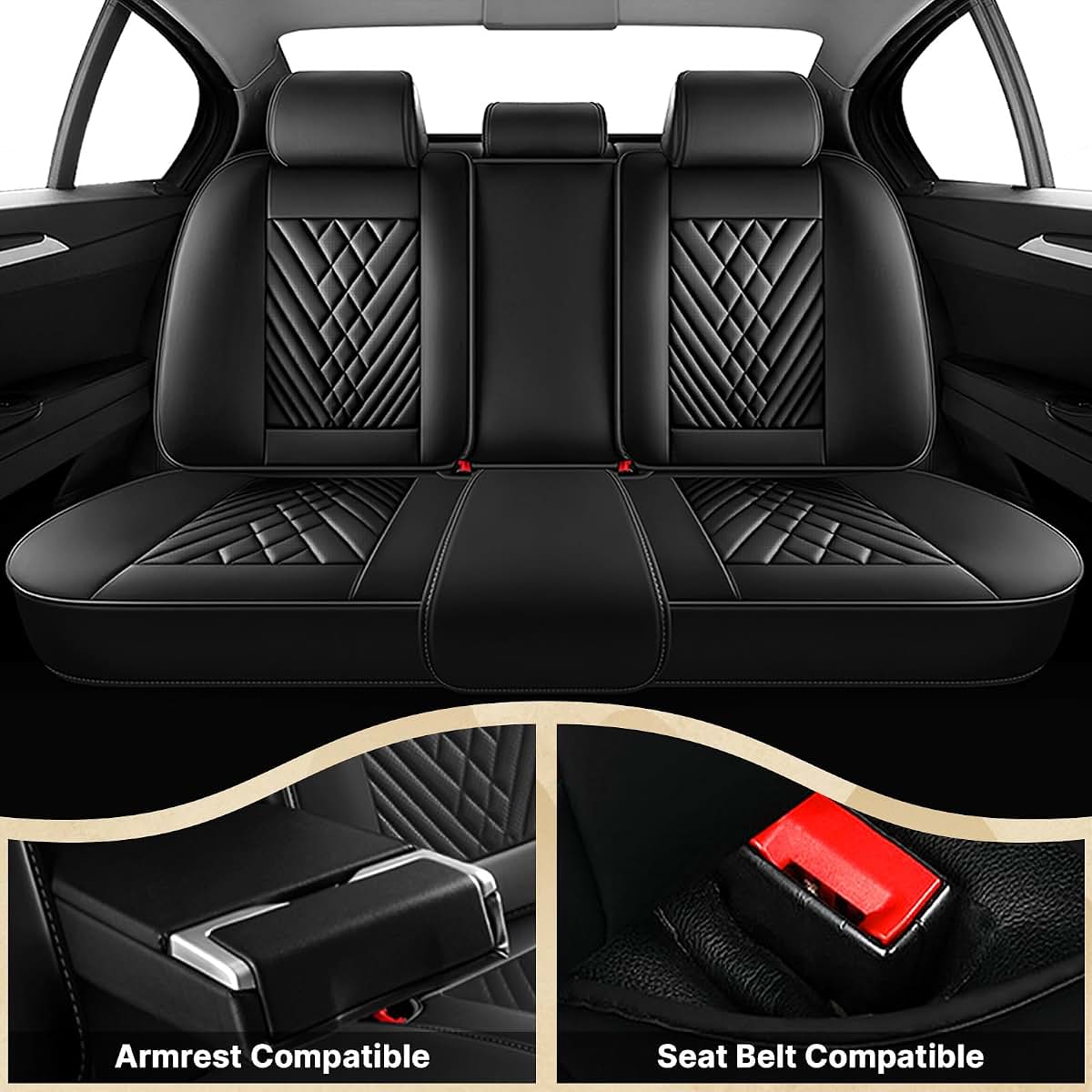 AutoSeatProtector Mitsubishi Car Seat Covers, Waterproof Faux Leather, Airbag Compatible, 5 Full Seats Pure Black