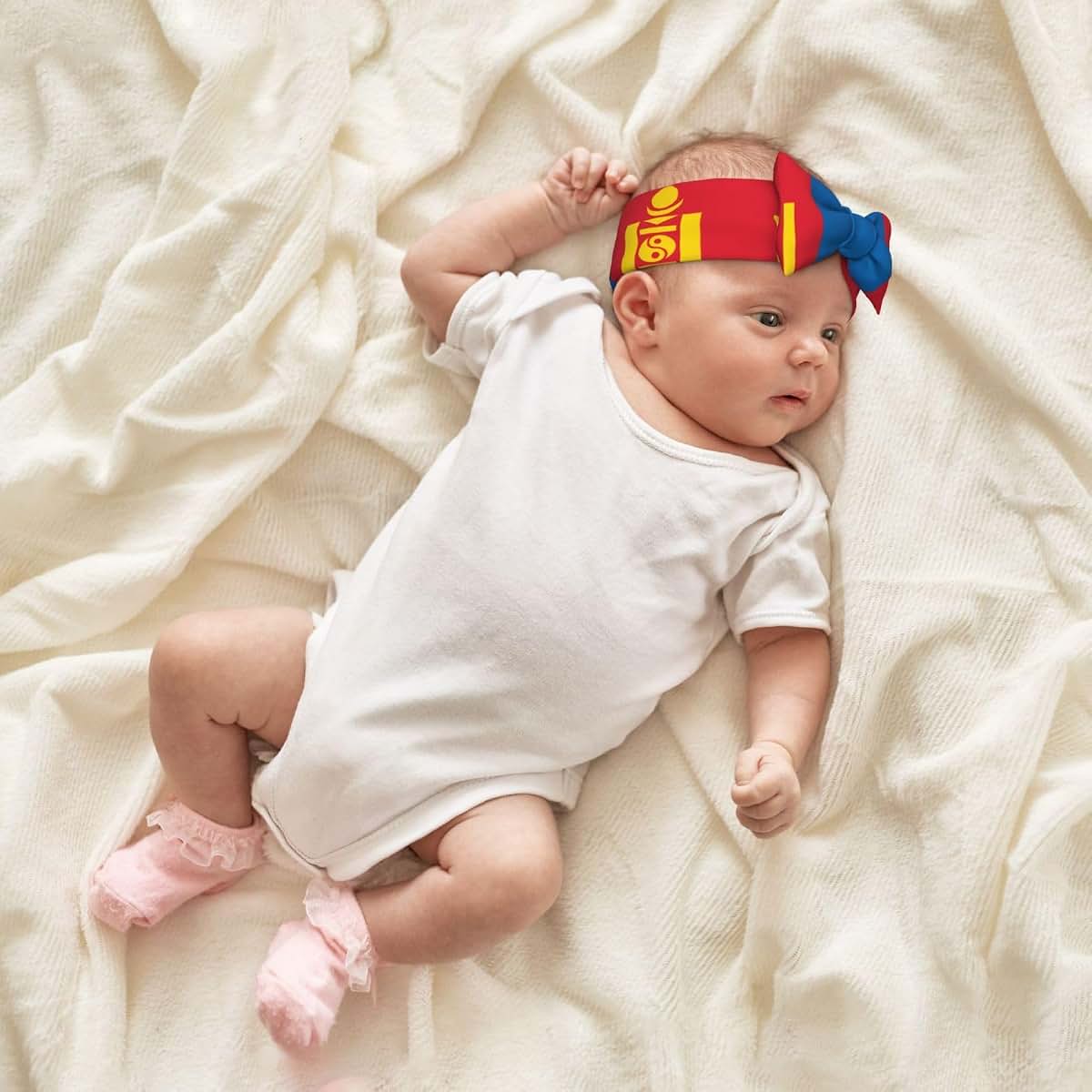 XZDZDX Mongolian Flag Infant Baby Headband Soft Polyester Knot Bow Headwrap (photo 4)