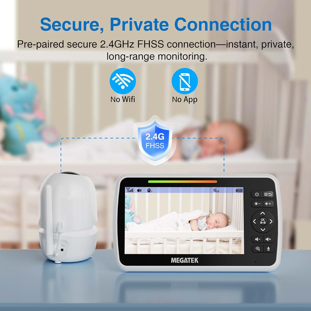 MEGATEK 5" Video Baby Monitor with Camera and Audio for Nursery Use