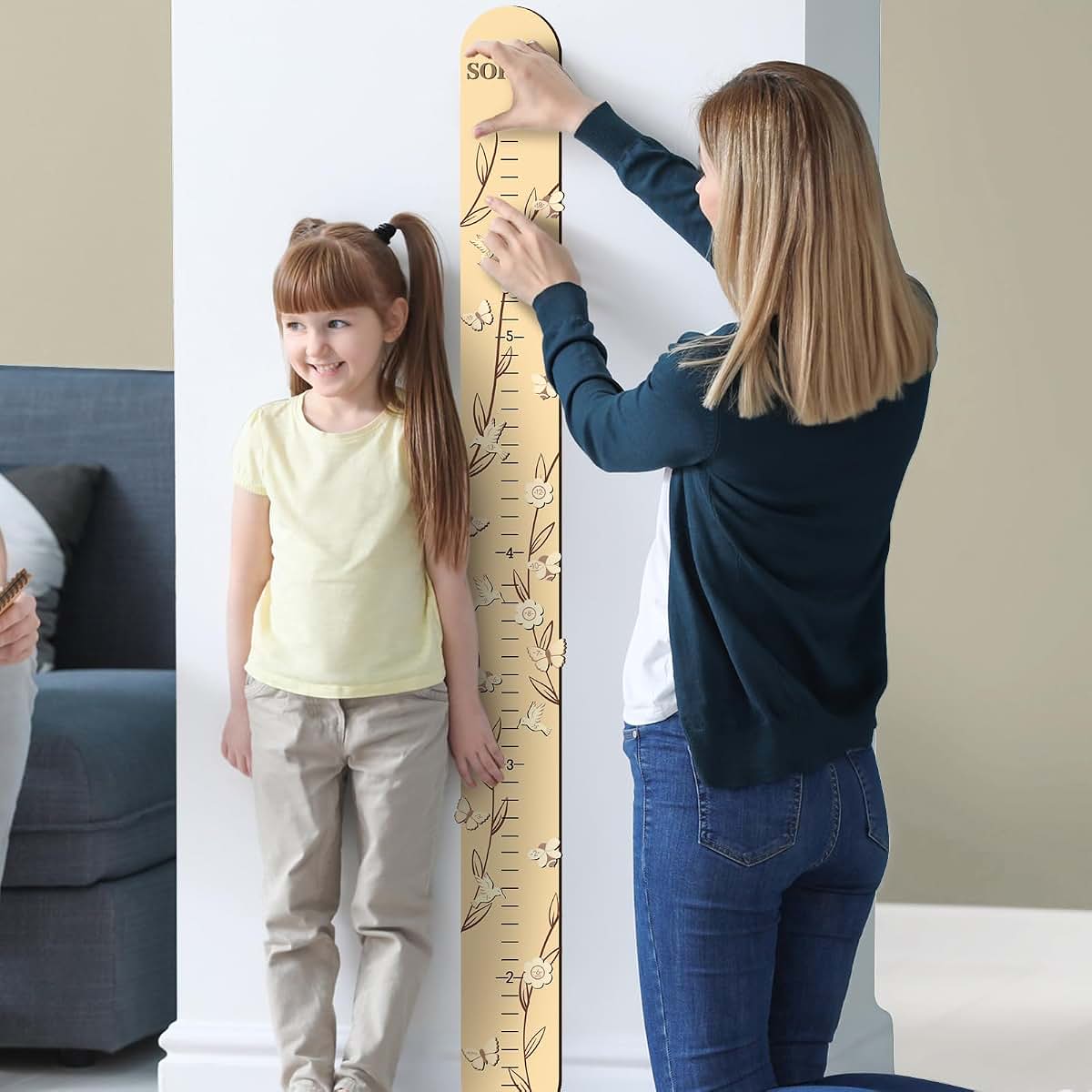 DoubleFill Kids Wood Growth Height Chart for Wall, Leaf Pattern, 63 x 5.5 Inch