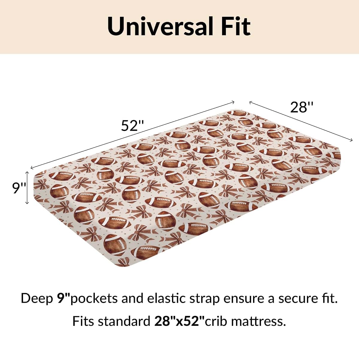 Cstdyfrv Retro American Football Bows Baby Crib Sheets for Boys Girls Fall Autumn Bows Toddler Bedding Bed Sheets (photo 4)
