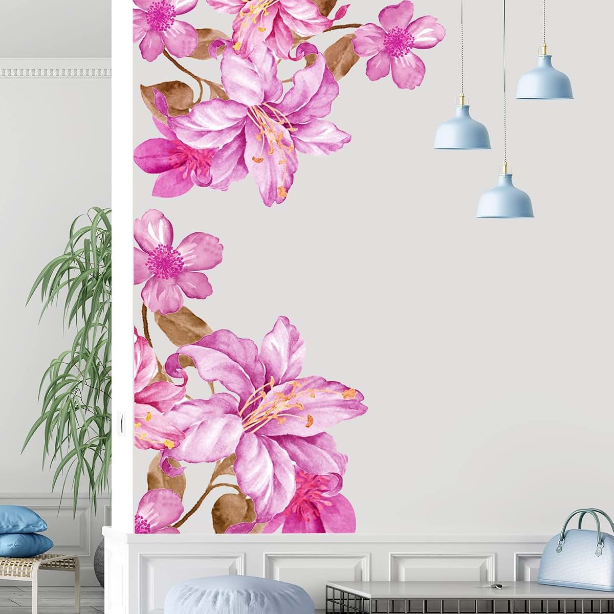 DTLIFEK Giant Pink Flowers Wall Decals For Nursery And Playroom Decor