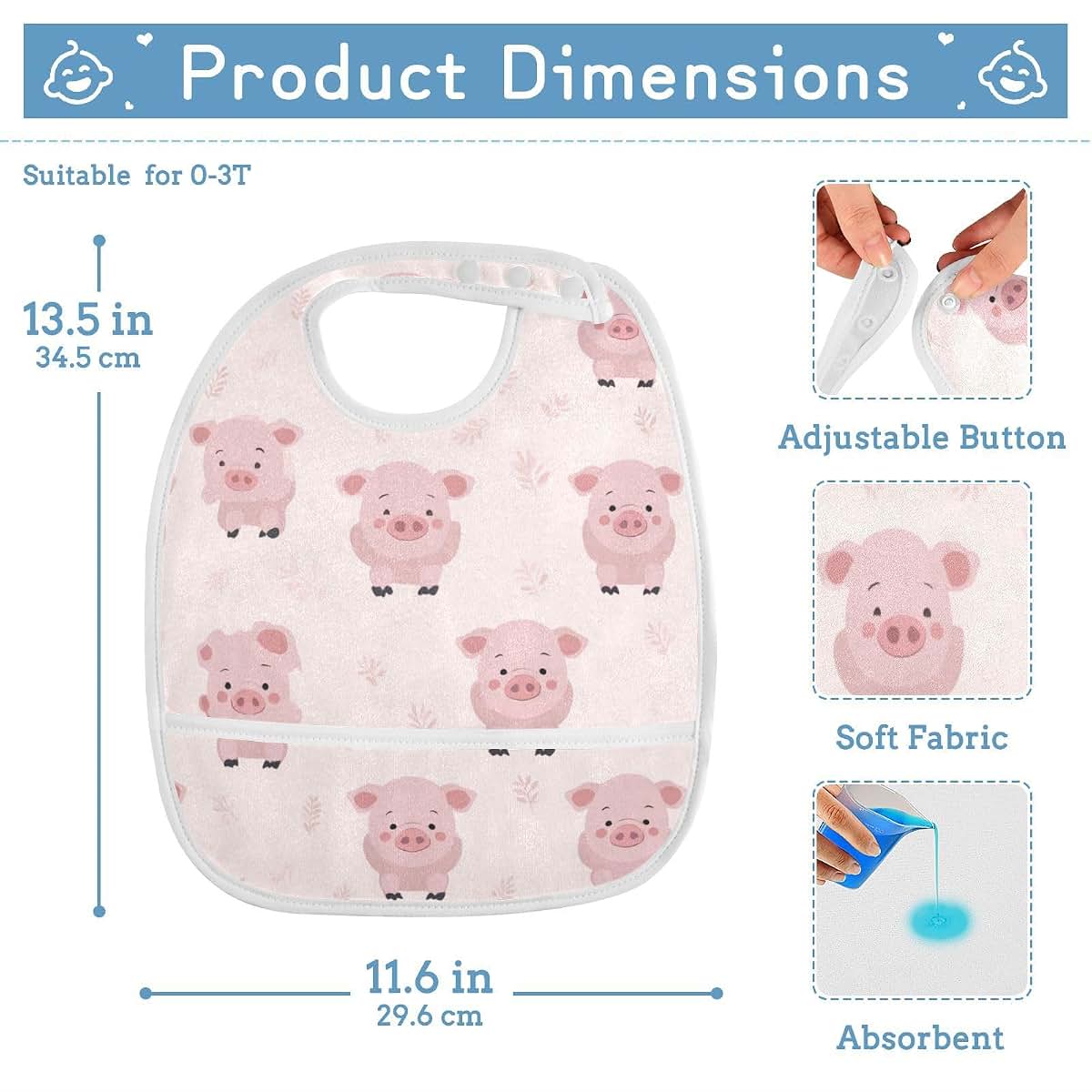 Baby Feeding Bibs with Adjustable Snaps for Mealtime Messes