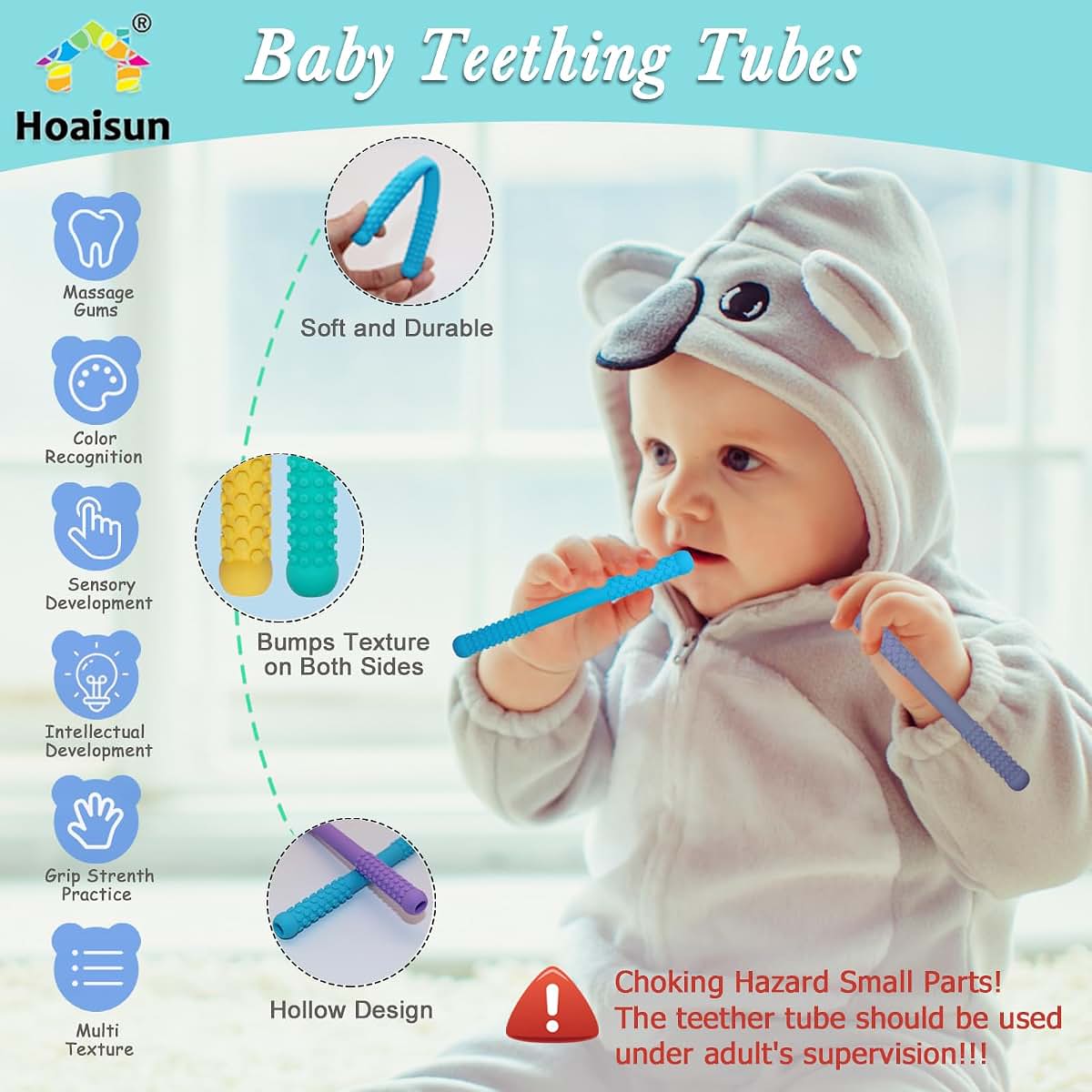 Teething Straw Sticks for Babies 3-18 Months - 8 Pack Silicone Chew Toys