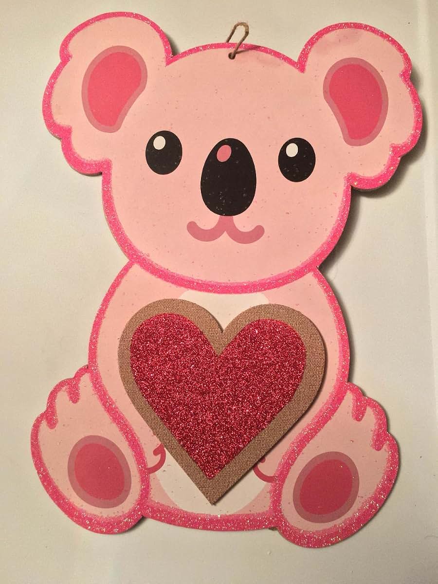 Koala Glitter Heart Sign Decor for Nursery and Kids Room