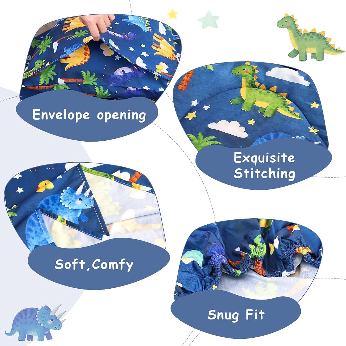 Hooyax Toddler Bedding Set for Boys - 4 Piece Dinosaur Comforter