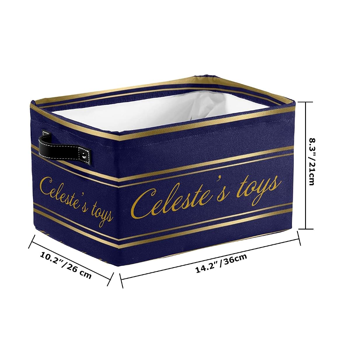 Joyestore Navy Blue & Gold Stripes Personalized Storage Bin With Handles (photo 4)