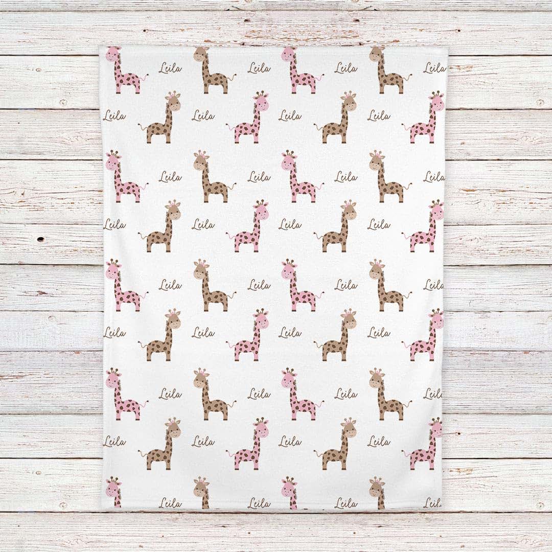 Lovable Gift Co Personalized Pink Giraffe Fleece Baby Girl Blanket (photo 4)