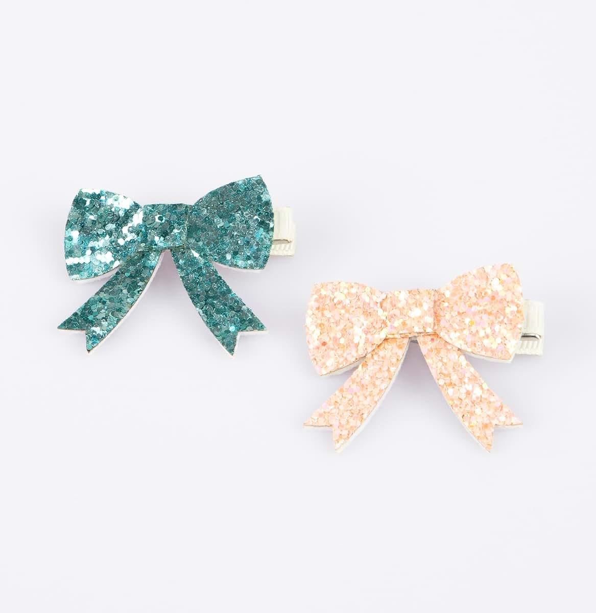 Glitter Bow Hair Clips Set of 4 for Girls
