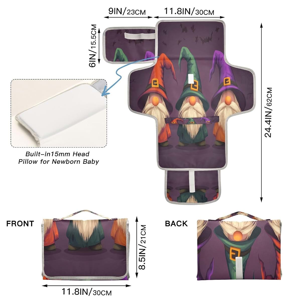 Kigai Portable Diaper Changing Pad with Waterproof Mat and Pockets