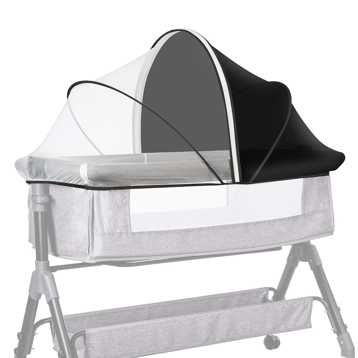 BabyOneStop Bassinet Net Cover with Two-Way Zipper and Light-Blocking Side, Breathable Mesh, Ink-Shadow White