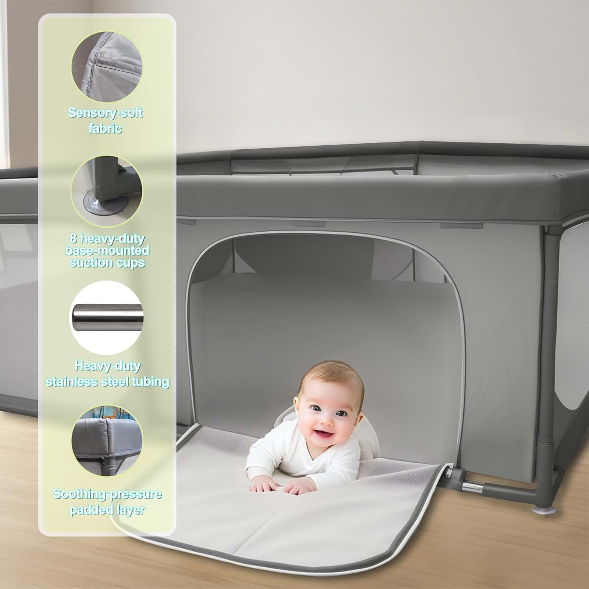 BabyOneStop Extra Large 79"x79" Mesh Playpen With Dual Zipper Doors