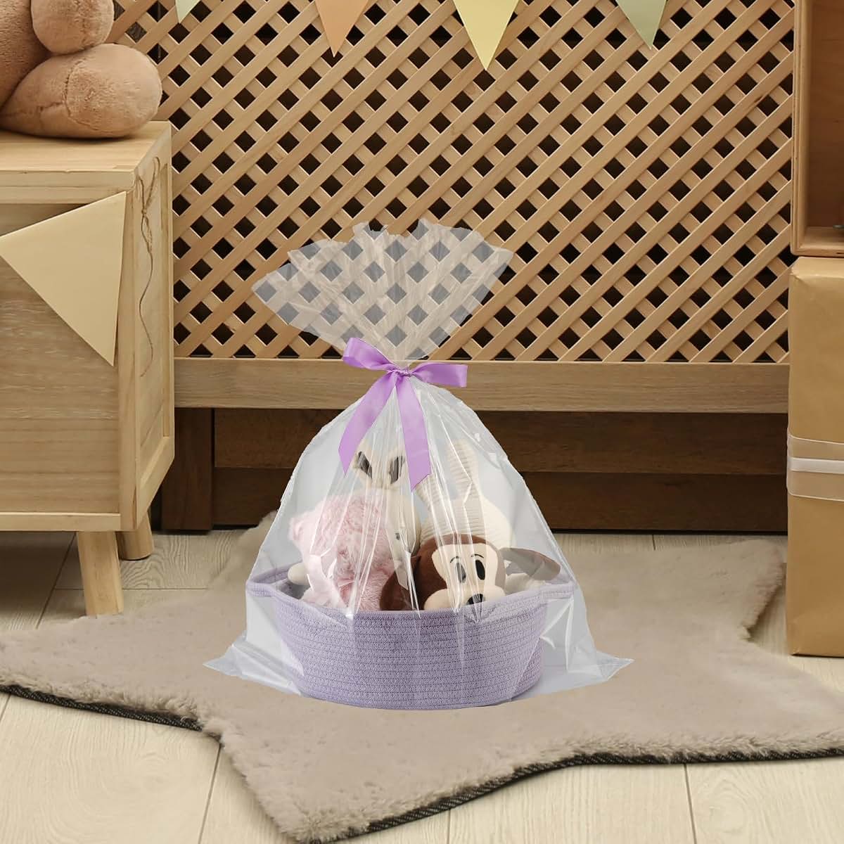 JUNBOLE Baby Gift Basket with Gift Bag and Ribbon, Empty to Fill, Purple (photo 4)
