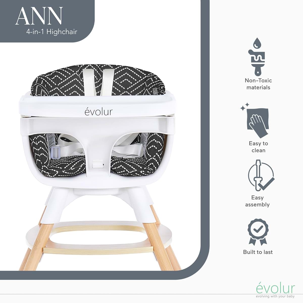 Evolur Ann 4-in-1 High Chair with 360 Rotating Seat in Black (photo 4)