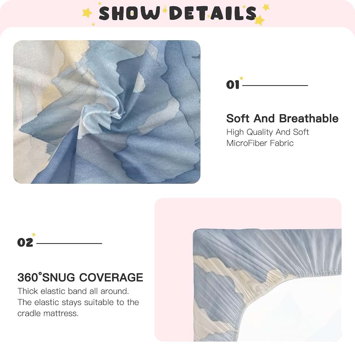 Kigai Blue Mountain Crib Sheet, Stretchy Fitted 28 x 52 x 9 Inches