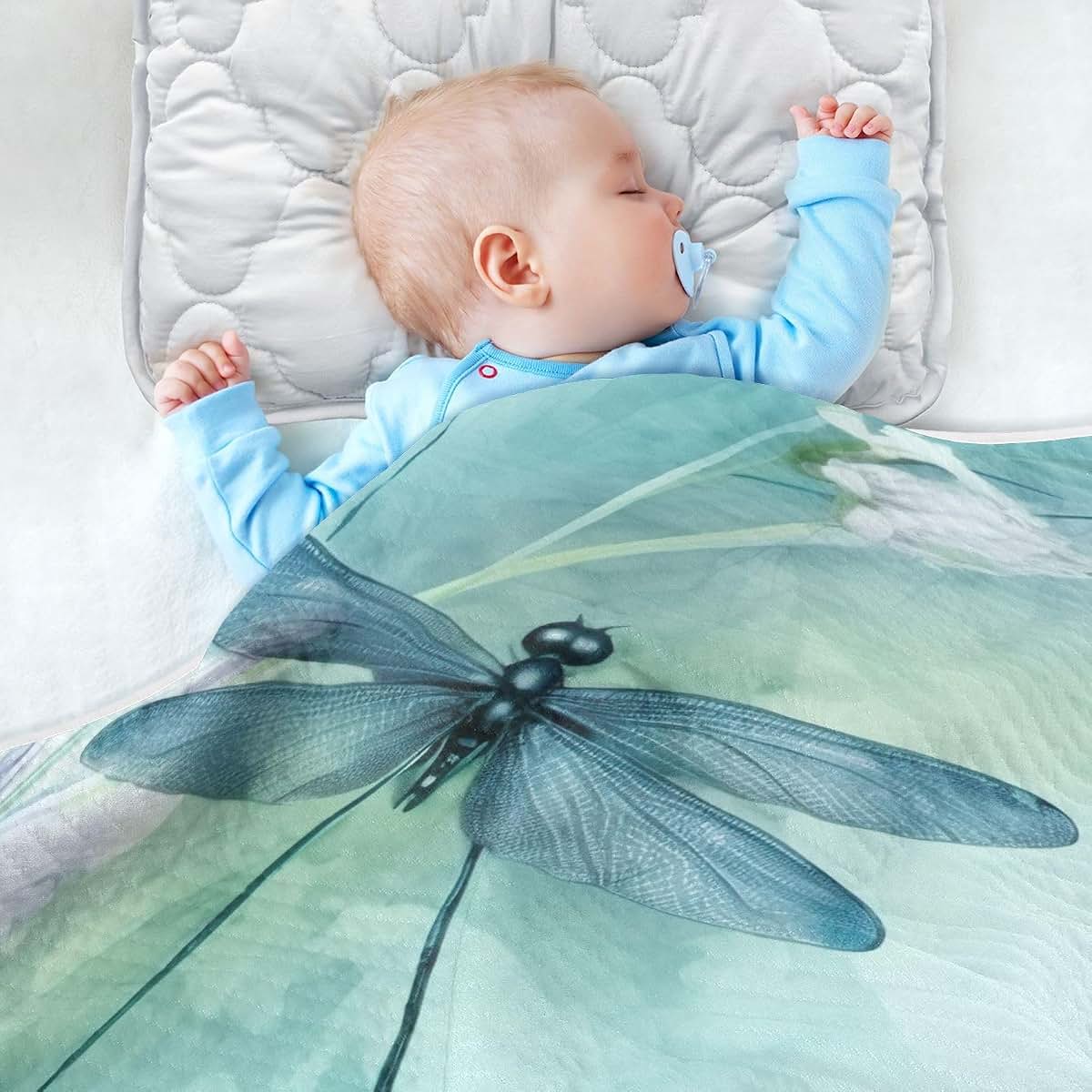 Guiji Dragonfly Watercolour Cotton Quilt Blanket for Crib and Stroller