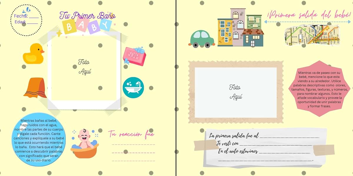 USA Spanish Album del Primer Año del Bebé * álbum de memorias del bebé * colocar fotos, recuerdos y logros * unisex *