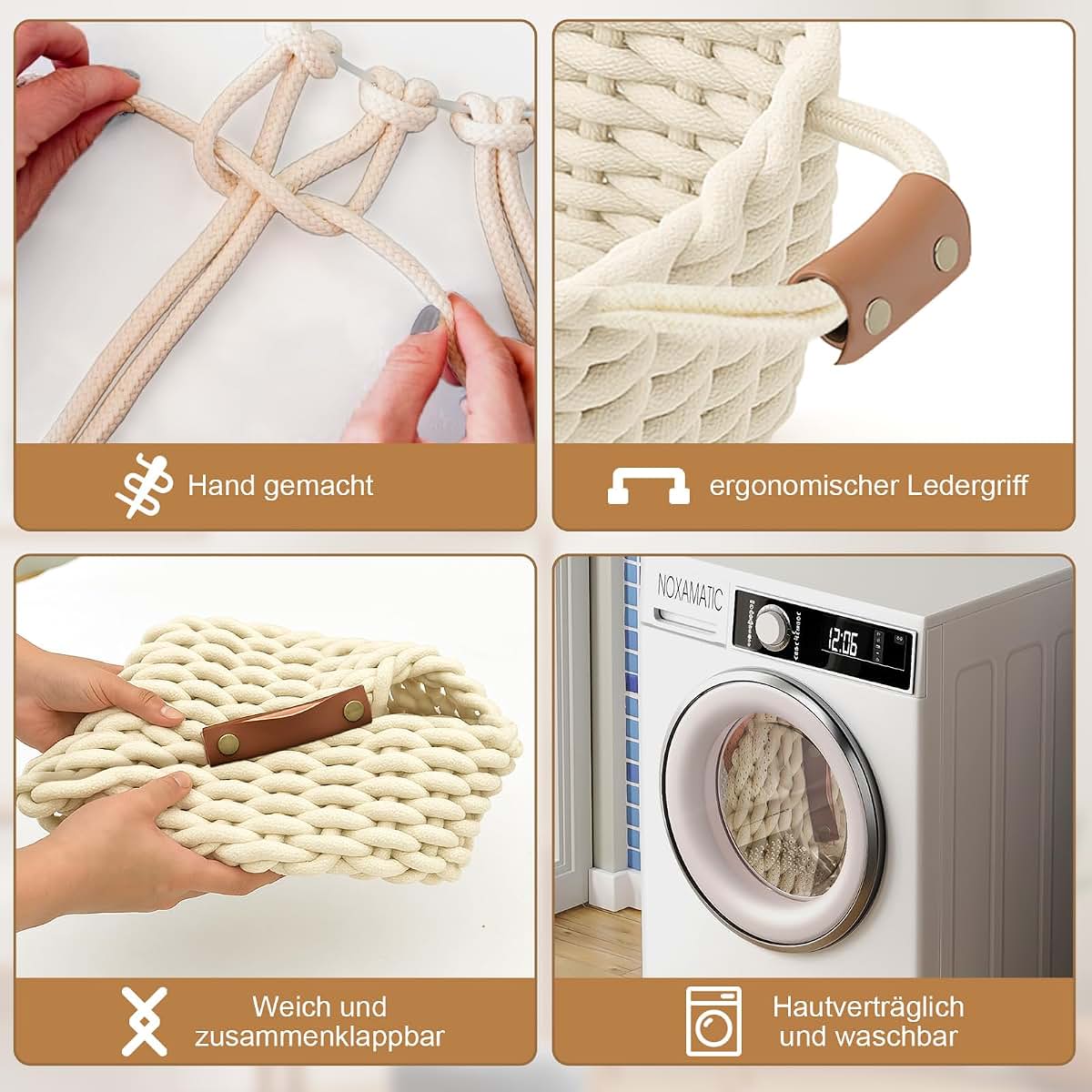 Leejard Cotton Rope Storage Basket With Leather Handles