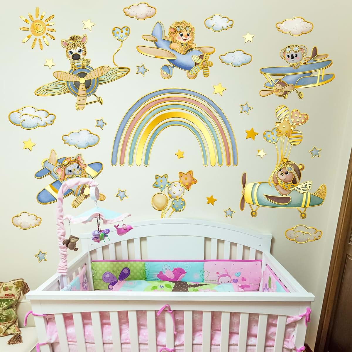 Rainbow Animal Wall Stickers Set for Kids' Nursery Decor