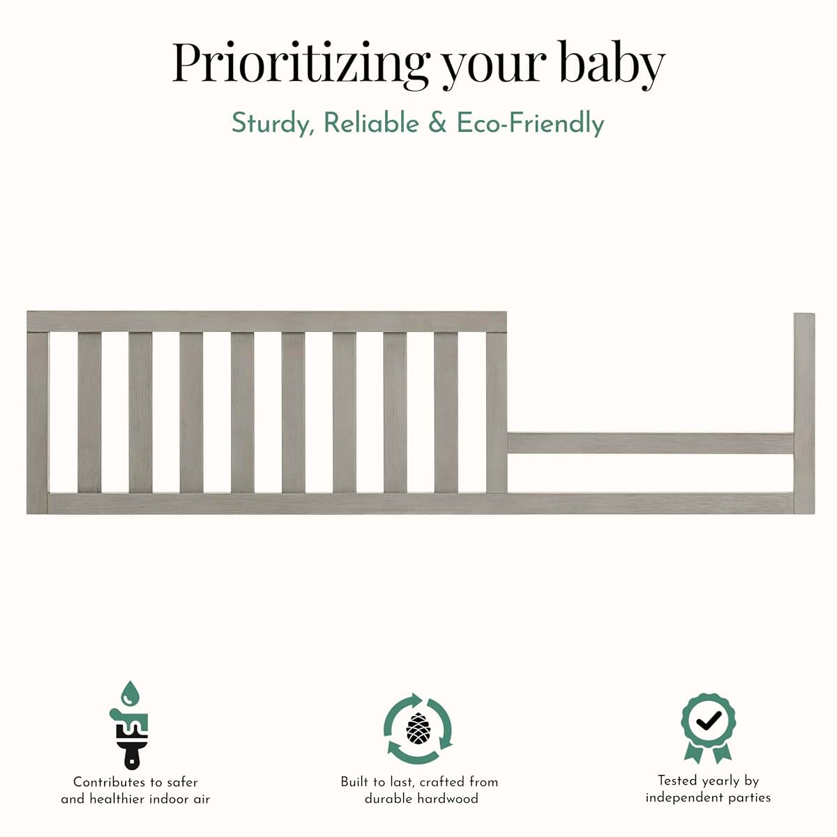Evolur Remy Toddler Guard Rail, Easily Attachable Solid Poplar Wood Construction (photo 4)
