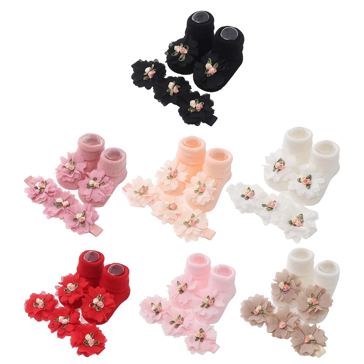XAGMODSHN Newborn Headband And Socks Set With Lace Flower