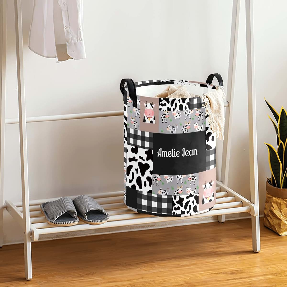Joyestore Cow Print Patchwork Storage Bin And Laundry Hamper (photo 4)