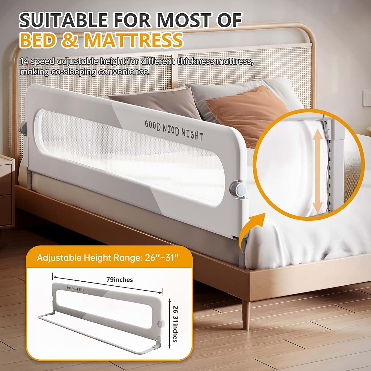 Strenkitech Foldable Toddler Bed Rails, 78.7-Inch Adjustable Guardrail (photo 4)