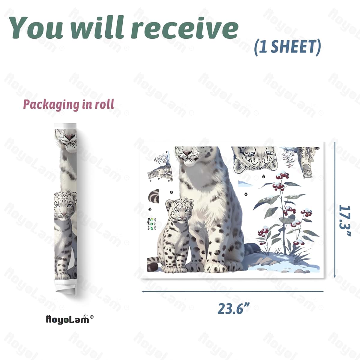 RoyoLam Snow Leopard with Cub Wall Decal | Removable Waterproof Vinyl Peel and Stick Nursery Art