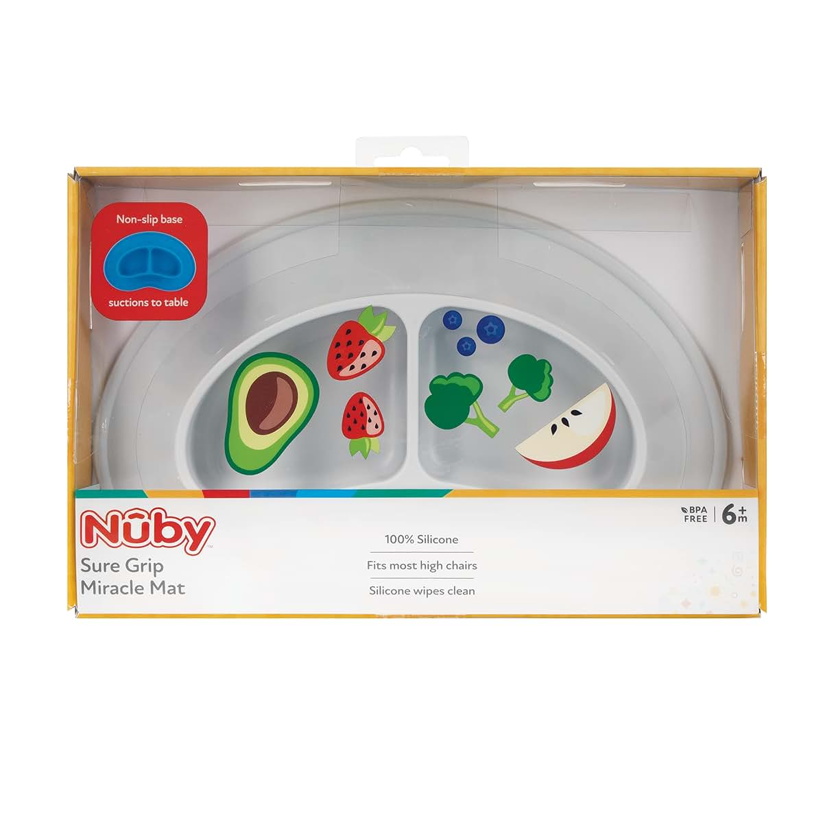 Nuby Sure Grip Miracle Mat 2-Section Suction Plate Gray