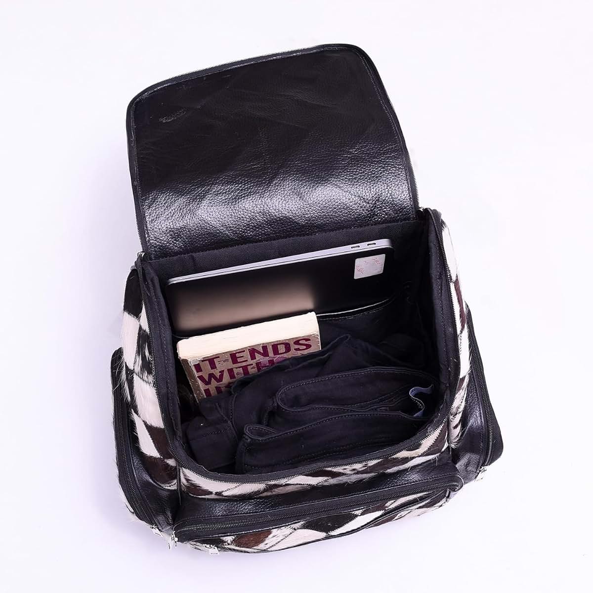 Cowhide Patchwork Diaper Backpack for Women - Daypack Travel Shoulder Bag