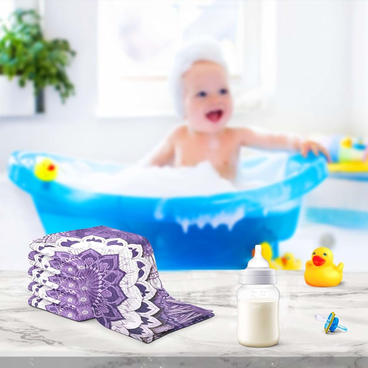 Wellday Mandala Baby Washcloths Set of 3 Cotton Newborn Muslin Cloths