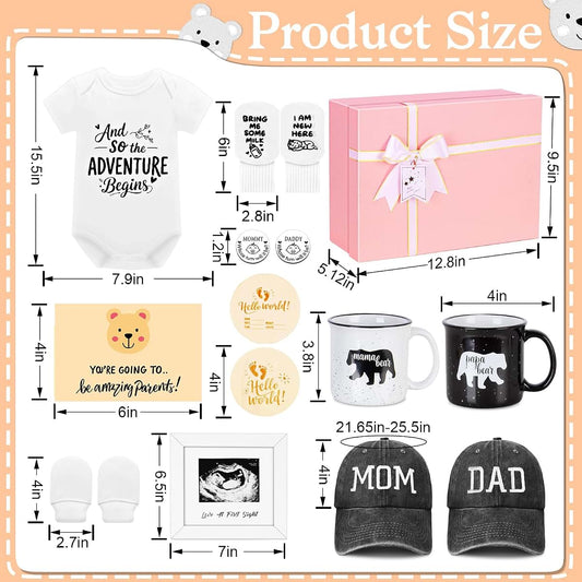 New Parents Gift Basket With Decision Coin, Ultrasound Frame & Caps