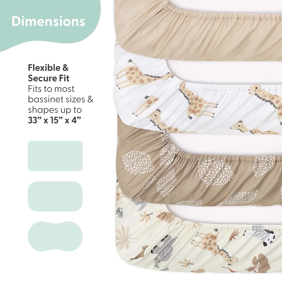 The Peanutshell 4-Pack Safari Neutral Bassinet Fitted Sheets Set
