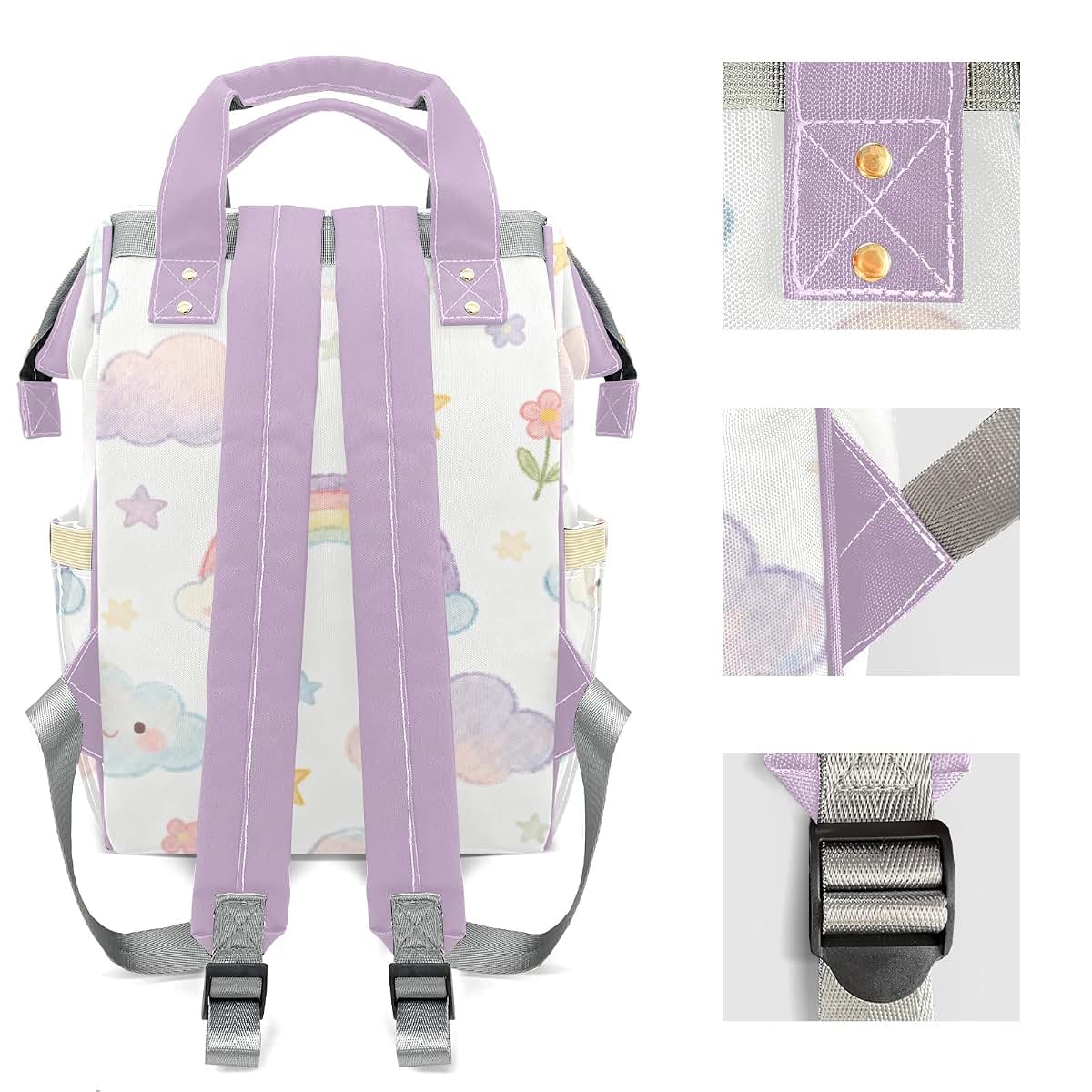YallLocoMo Personalized Diaper Bag Backpack Name Watercolor Rainbow Cloud Clear Up Clutter: Big Capacity Waterproof Bag