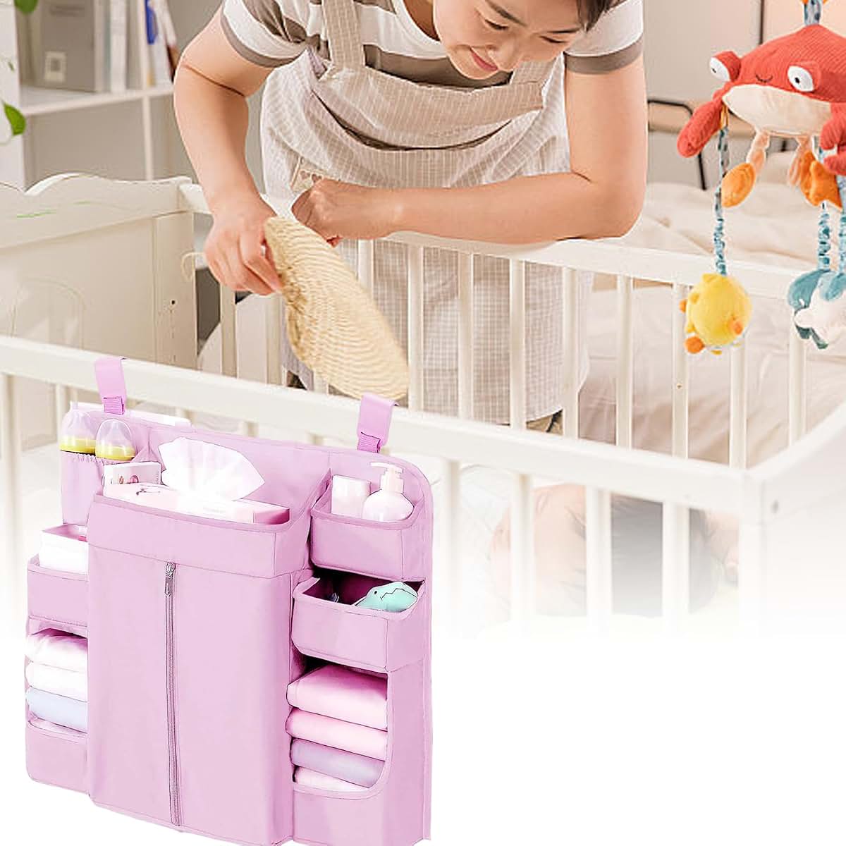 Diaper Organizer For Cribs And Changing Table With Adjustable Straps